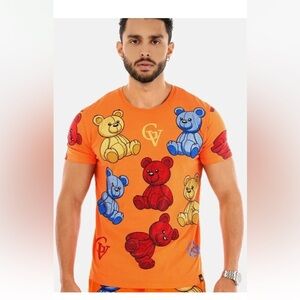 Avenue George V Paris T-Shirt Men’s Short Sleeve shirt Orange Rhinestone XL  L